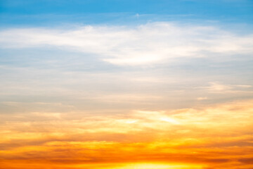 Beautiful , luxury soft gradient orange gold clouds and sunlight on the blue sky perfect for the background, take in everning,Twilight, Large size, high definition landscape photo