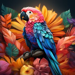 Fototapeta premium A Vibrant Macaw Perched Among Lush Tropical Foliage