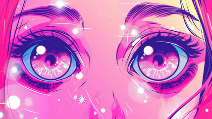 Pop art concept close-up anime woman eyes full. Colorful background in pop art retro comic style.	