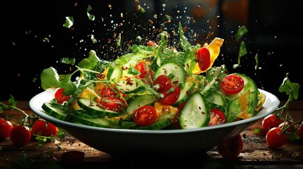 Fresh Salad with Cucumber, Cherry Tomatoes, and Citrus in a Bowl