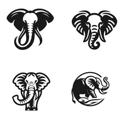 Elephant set vector silhouette isolated on white background