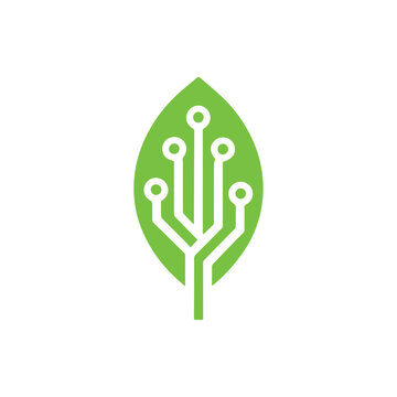 Vector Data Leaf technology, high tech digital Energy eco icon. Natural electronic symbol. 