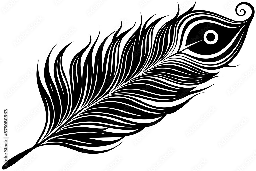 Wall mural peacock feather black silhouette vector white background