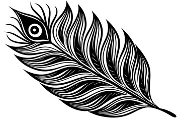 peacock feather black silhouette vector white background