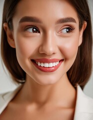 Dental care, beautiful smile of healthy woman, white teeth coloseup, dentist tooth whitening