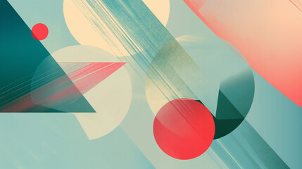 Geometric shapes floating over dual-tone gradient representing sunrise in abstract form.