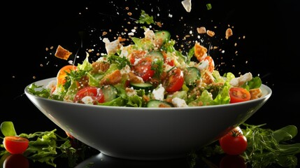 Salad Bowl with Croutons and Vegetables