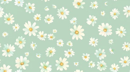 Delicate White Daisies on Mint Green Background