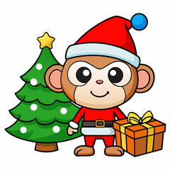 vector cute monkey wearing santa hat with christma 