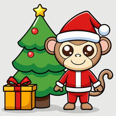 vector cute monkey wearing santa hat with christma 