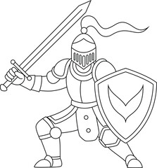 Brave knight in armor holding a sword outline coloring page