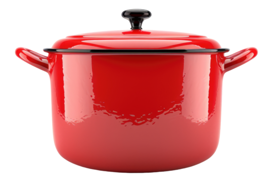 Red pot with lid isolated on transparent background