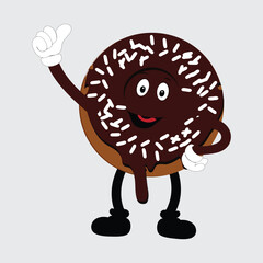 Donut mascot, vintage cartoon styled retro vector illustration, cute doughnut cartoon character design for t shirt design,poster,sticker and etc
