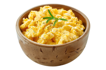 Scrambled egg in a bowl isolated on transparent background