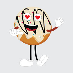 Donut mascot, vintage cartoon styled retro vector illustration, cute doughnut cartoon character design for t shirt design,poster,sticker and etc