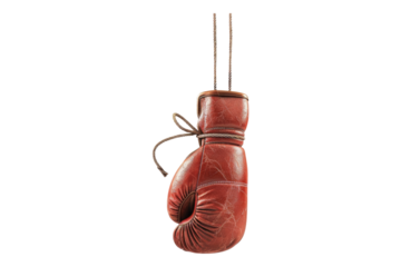 Suspending boxing gloves isolated on transparent background
