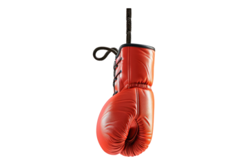 Suspending boxing gloves isolated on transparent background