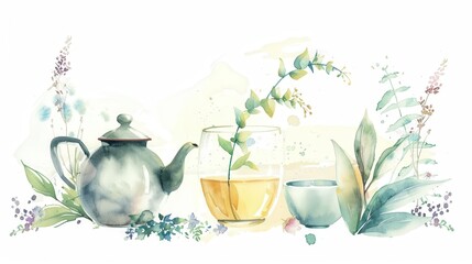 a herbal tea, wellness drink element, soft pastel illustration, muted colors, isolated on white background