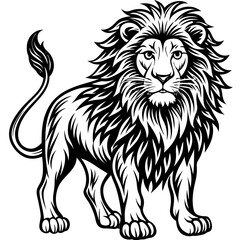vector lion hand drawn line art isolated silhouet