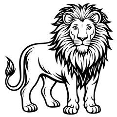 vector lion hand drawn line art isolated silhouet