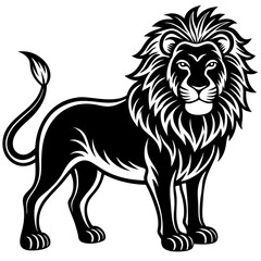 vector lion hand drawn line art isolated silhouet