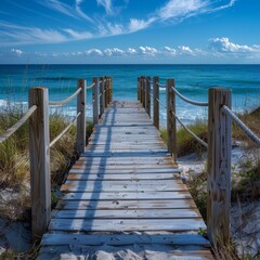 Fototapeta premium Wooden Pathway to the Blue Ocean