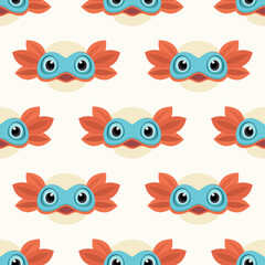 Vector bright seamless pattern with colorful axolotls on light background