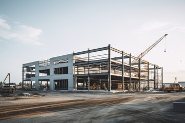 Modern concrete and steel building under construction