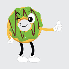 Obraz premium Donut mascot, vintage cartoon styled retro vector illustration, cute doughnut cartoon character design for t shirt design,poster,sticker and etc