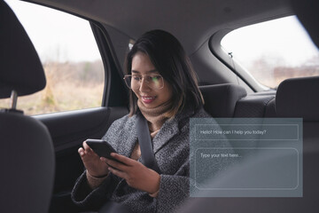 AI chatbot assisting young woman sitting in car