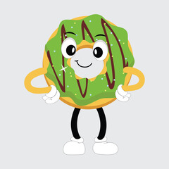 Donut mascot, vintage cartoon styled retro vector illustration, cute doughnut cartoon character design for t shirt design,poster,sticker and etc