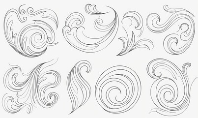 Fototapeta premium A doodle wind motion, a windy wave effect of modern cartoon effects. The wind blows in a speed motion, wind spiral clouds of winter hurricanes as well as summer breezes.
