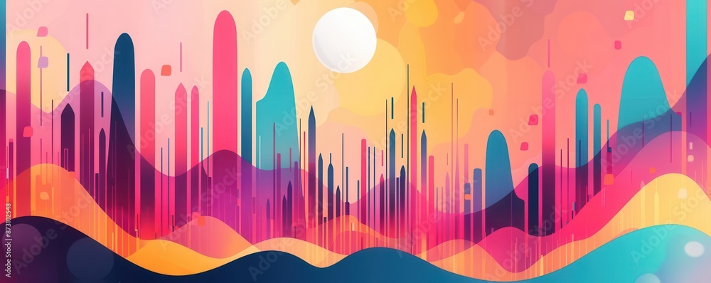 Poster Abstract Cityscape With Colorful Shapes.