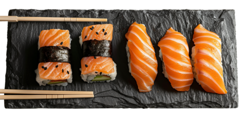 Top view of sushi on plate 