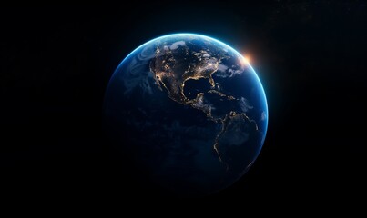 A breathtaking view of Earth from space with a sunrise illuminating the horizon. Perfect for environmental and educational projects.