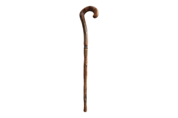 Wooden walking stick cane isolated on transparent background