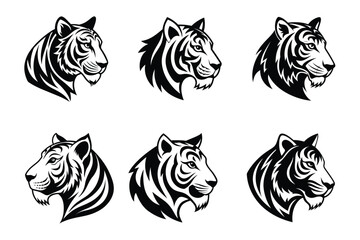 Tiger head side view silhouette icon vector art illustration bundle set