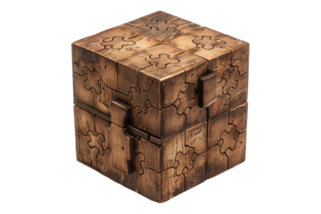 Wooden puzzle box isolated on transparent background