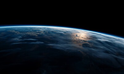 A stunning view of Earth's horizon from space, showcasing the curvature of the planet and the ethereal beauty of the atmosphere. Perfect for space, astronomy, and nature themes.