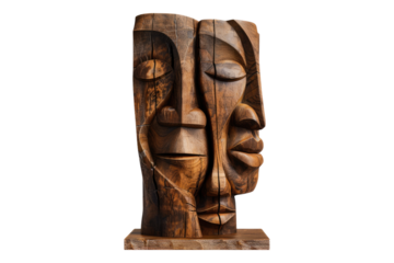 Wooden sculpture isolated on transparent background