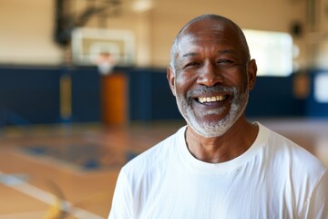 Obraz premium Portrait of a senior African American man in indoor basketball gym