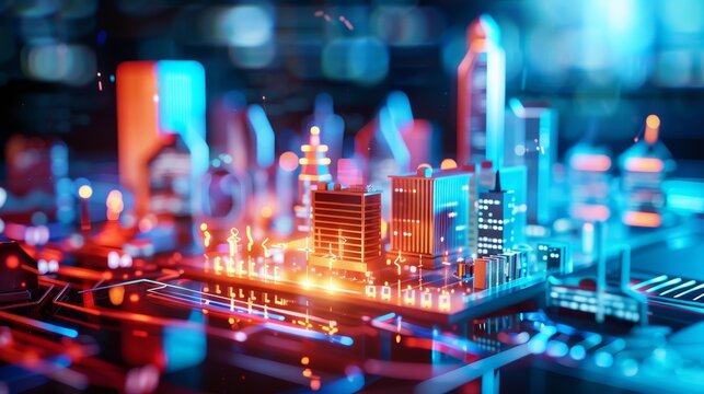 Digital twins technology used to visualize future urban development, smart city planning, concept