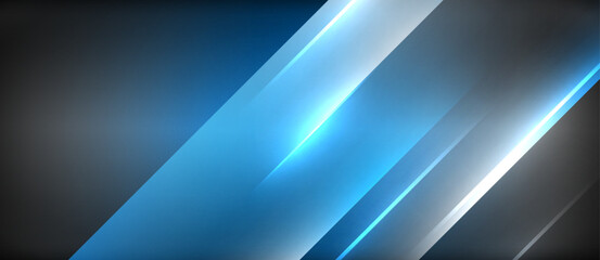 Obraz premium Neon dynamic diagonal light rays background. Techno digital geometric concept design for wallpaper, banner, presentation, background