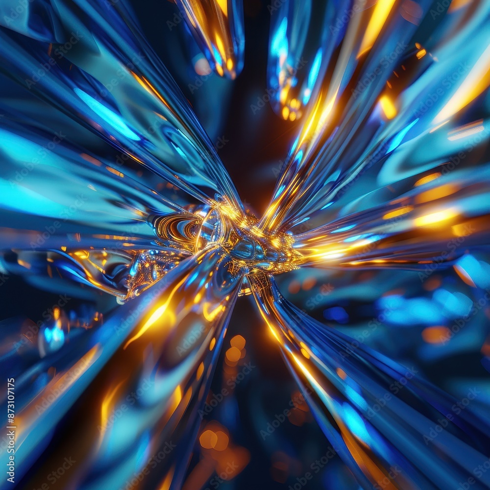 Poster abstract digital art with blue and orange glowing light. futuristic and dynamic concept perfect for 