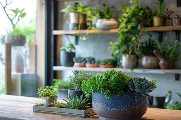 indoor plants on a wooden table