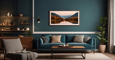 Frame mockup, ISO A paper size. Living room poster mockup. Interior mockup with house white background. Modern interior design. 3D render