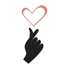 Finger heart icon. Korean love sign. I love you hand gesture. Silhouette illustration sticker design social media, with love icon vector illustration