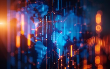 Digital world map with consumer index numbers, global economic health, concept