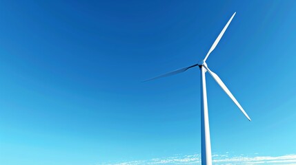 wind turbine spinning under a clear blue sky, symbolizing clean energy and sustainability