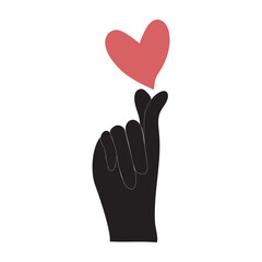 Finger heart icon. Korean love sign. I love you hand gesture. Silhouette illustration sticker design social media, with love icon vector illustration